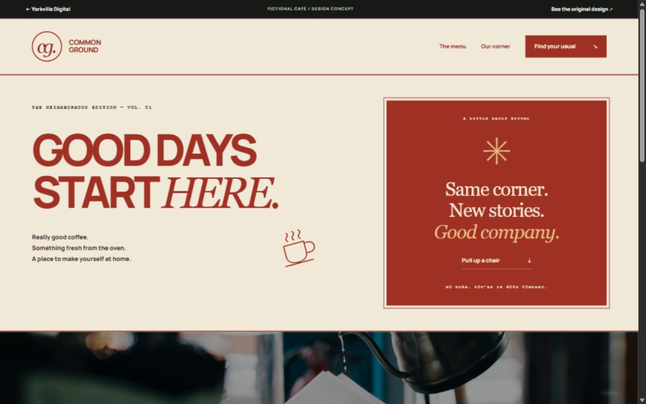 Fictional Common Ground hospitality website concept by Yorkville Digital