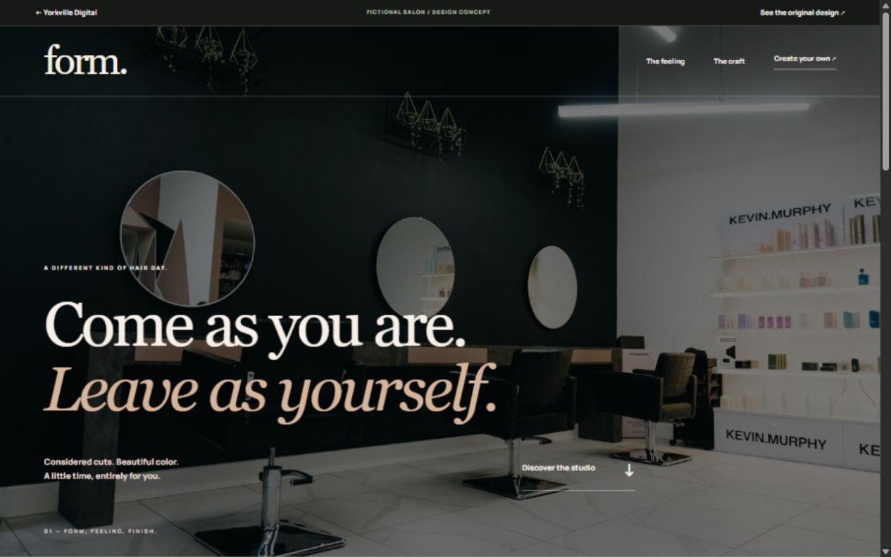 Fictional Form Studio beauty and wellness website concept by Yorkville Digital